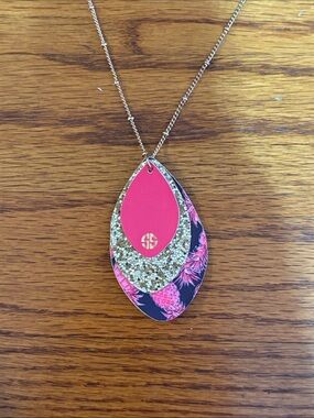 Layered Teardrop Pendant Necklace in Pink, Gold & Black